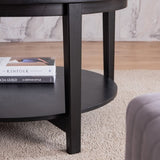 Round glass top solid wood storage coffee table, black W848120036