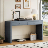 TREXM Curved Table with Storage, Wooden Entryway Table with 2 Drawers, Farmhouse Rustic N715P244723M