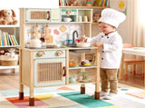 Green wooden children's play kitchen, interactive light/sound stove, with microwave/oven/blackboard 57607355
