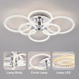 Modern LED, Flush Mount Ceiling Light with Dimmable Remote Control, 6Rings Acrylic Fixture for 33790869