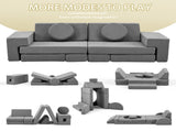 14-Piece Modular Kids Sofa Set All-Sponge Construction Grey Corduroy Free Combination Design 47215748