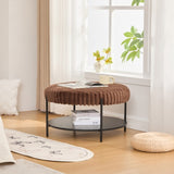 30.9"Wide Upholstered Round Ottoman Coffee Table Foot Rest with Black Metal Legs, Footstool with W3098P296973