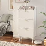 ZUN Modern Arc Design Shoe Cabinet With 3 Drawers,Shoe Storage Cabinet for Entryway,Outdoor,White Finish 57329675