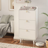 ZUN Modern Arc Design Shoe Cabinet With 3 Drawers,Shoe Storage Cabinet for Entryway,Outdoor,White Finish 57329675