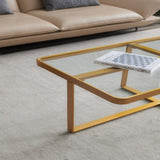 ZUN Minimalism rectangle coffee table,Golden metal frame with tempered glass tabletop W24738712