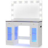43.3" Vanity Desk with Large Mirror Hollywood Bulbs, Modern Glass Top Makeup Vanity with Drawers 24006869