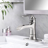 Waterfall Spout Bathroom Faucet,Single Handle Single Hole with Pop Up Drain,Brushed Nickel W124379896