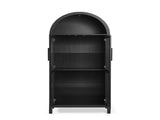 A high arched storage cabinet with a lamp, a modern retro-style wooden storage cabinet with 29334122