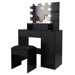 ZUN FCH Large Vanity Set with 10 LED Bulbs, Makeup Table with Cushioned Stool, 3 Storage Shelves 1 30731740