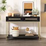 TREXM Entryway Table, Console Table with Two Drawers, Retro Hallway Table with Striking Geometric N715P227910B
