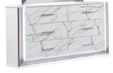 Desire Dresser Marble-Patterned Drawer Fronts with Sleek White Finish, Metallic Handles, and Six G150109088