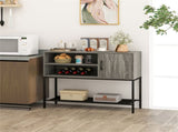 Rustic Brown Sideboard with 2 AC Outlets & 2 USB Ports, Charging Buffet Cabinet with Wine Rack- Gray 92583054