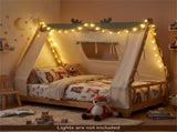 Twin Size Montessori House Floor Bed with Removable Canopy Tent, Solid Wood Kids Bed with Guardrails 41357052