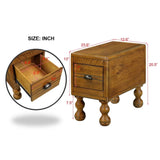 Solid Wood End Table, Rectangle 23.6 inch Narrow Side Table with Drawer, Vintage Bedside Table W1202P176736