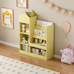 ZUN Yellow Kids Wooden Bookshelf Toy Storage Organizer with Bookcase, Kid's Bin Storage Unit with 6 W2876P233555