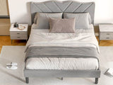Queen Size Modern Platform Bed Frame with Upholstered Headboard & Wooden Slats - No Box Spring W2889P272590