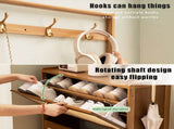 Shoe Cabinet with 3 Rattan Flip Drawers, Bamboo Storage Cabinet with Coat Hooks, Freestanding W2641P381049