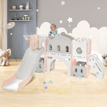 ZUN Kids Slide Playset Structure, Castle Climber with Slide and Basketball Hoop, Toy Storage Organizer 90870378