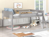 Twin Size Wood Low Loft Bed with Ladder, ladder can be placed on the left or right, Gray WF313084AAE