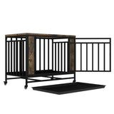 Dog House Furniture, Wooden Dog House Dining Table with Iron Door and Tray for Medium/Small Dogs W1580P321353