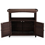 ZUN Outdoor Bar Cart with Storage Cabinet, Patio Wicker Sideboard Buffet Cabinet Prep Table, Outside 65724130