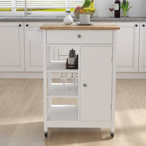 ZUN Kitchen island rolling trolley cart with Adjustable Shelves and towel rack rubber wood table top 21036023