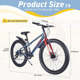 ZUN Mountain Bike for Girls and Boys Mountain 24 inch shimano 7-Speed bike W1019P203880