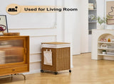 78L Laundry Hamper with Lid and Wheels, Woven Rattan Rolling Laundry Hamper 70463493