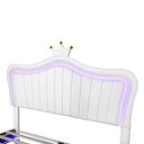 ZUN Queen Size Upholstered Bed Frame with LED Lights,Modern Upholstered Princess Bed With Crown WF307963AAK