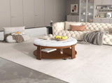Modern Large Round Ottoman Coffee Table 2-Tier Oversized Button Tufted Ottoman with Wood Shelf N735P180224K