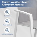 ZUN White Arm Comfortable Aluminum Texilene Mesh Fabric Patio Dining Chairs Waterproof Set Of 4 Modern W1828P162468