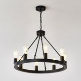 6-Light Matte Black Wagon Wheel Chandelier Farmhouse Modern Small Round Chandelier for W1592P265766