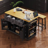 K&K 53inch Large Island with Drop Leaf, Power Outlet, Door Internal Storage Rack, Rolling N707P185531B