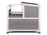 Wooden Cat house 2-Story Indoor Outdoor Luxurious Cat Shelter House with Transparent Canopy, Large 60901308