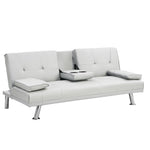 ZUN Sofa Bed with Armrest two holders WOOD FRAME, STAINLESS LEG, FUTON WHITE PVC W214104918