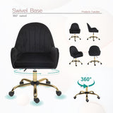 ZUN Velvet Home Office Chair with Wheels, Cute Chair with Side Arms and Gold Metal Base for Living Room, W1733P215112