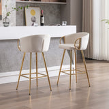 30 Inch Set of 2 Bar Stools,with Chrome Footrest and Base Velvet Golden Leg Simple Bar Stool,CREAM 72374423