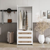 Wardrobe with 3 Drawers High Wardrobe Armoire With Rattan For Living Room, Bedroom Organizer W688P266052