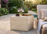 Light Tan Square MGO Side Table, Faux Travertine Textured Accent End Table, Pre-Assembled Non-KD N770P473013L