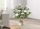 2 Pack White Artificial Camellia Tree with Blooming Flower 75346222