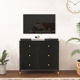 ZUN DrawerTall Dresser with 6 PU Leather Front Drawers, Storage Tower with Fabric Bins, Double W679123937