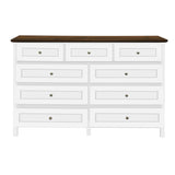 Wood Rustic Storage Dresser with 9 Drawers and Silver Handle, White N709P288888K