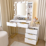 ZUN Makeup Vanity Desk with Mirror and Lights, Vanity Table, 5 Drawers, Side Cabinet, Storage Shelves 93599304