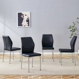 Luxury Simple Chair - Set of 4 BLACK PU Material High Resilience Dining Chair with Metal Silver W1151P282690