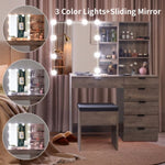 ZUN Particleboard Triamine Veneer 6 Drawers 2 Shelves 3 Light Bulbs Mirror Cabinet Dressing Table Set 45271452