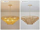 23.62" Tiered Chandelier, 5-Tier Off White Metal & Glass Pendant Light, 8xB12 Socket Max 40W, Bulbs W6558P574497