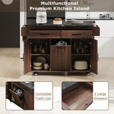 K&K Kitchen Island with Trash Can Storage Cabinet, Kitchen Cart with Drop Leaf, Spice, Towel WF326381AAZ