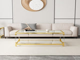 Modern Acrylic Leg Coffee Table, Double Layer Tempered Glass Top with Golden Metal Frame, W1727P194947