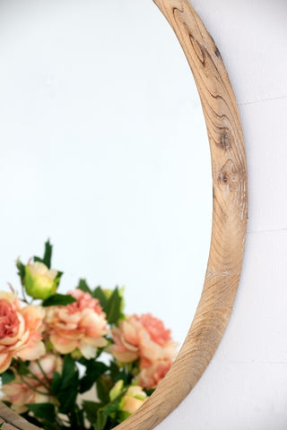 ZUN 28" Round Wood Mirror, Wall Mounted Mirror Home Decor for Bathroom Living Room W2078124099