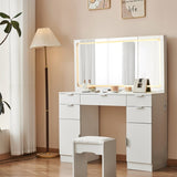 ZUN Dressing table set with LED mirror and 3 lighting modes, dressing table with 5 drawers and 2 96670198